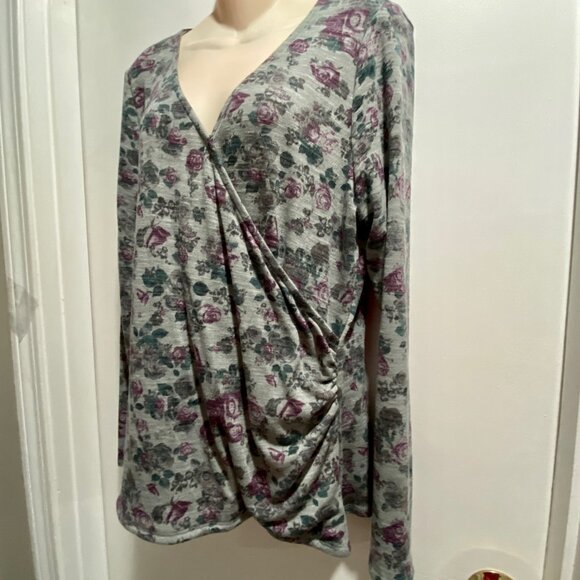 Whimsigoth Fairy Grunge Boho Floral Faux Wrap Ruched Side Longline Blouse Top XL - Picture 1 of 6